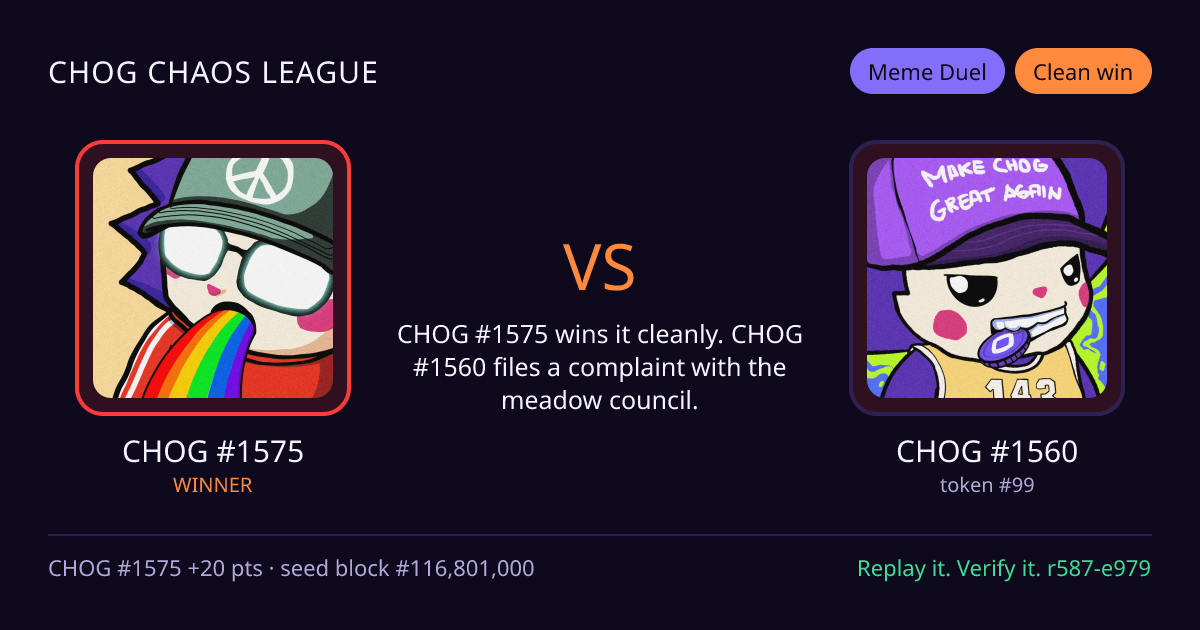Highlight card: CHOG #1575 versus CHOG #1560