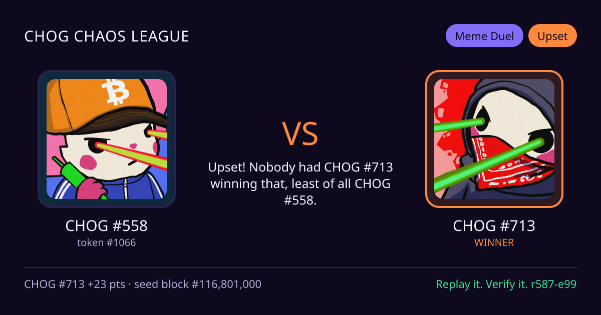 Highlight card: CHOG #558 versus CHOG #713