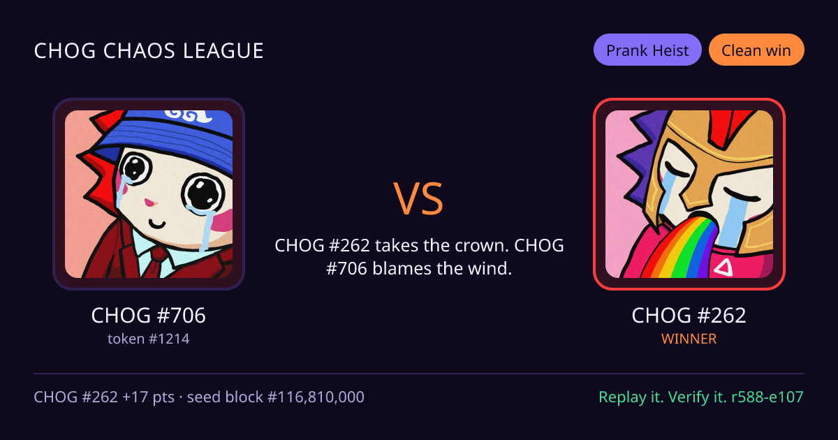 Highlight card: CHOG #706 versus CHOG #262