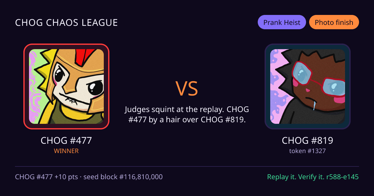 Highlight card: CHOG #477 versus CHOG #819