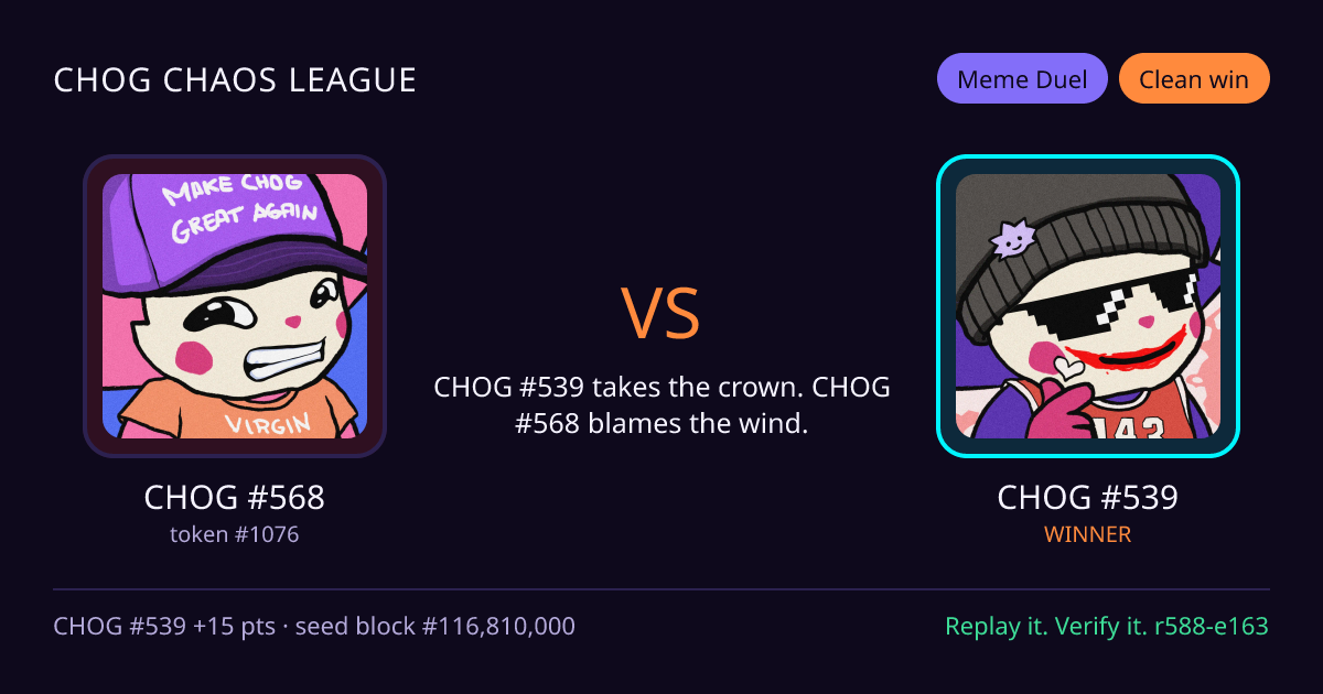Highlight card: CHOG #568 versus CHOG #539