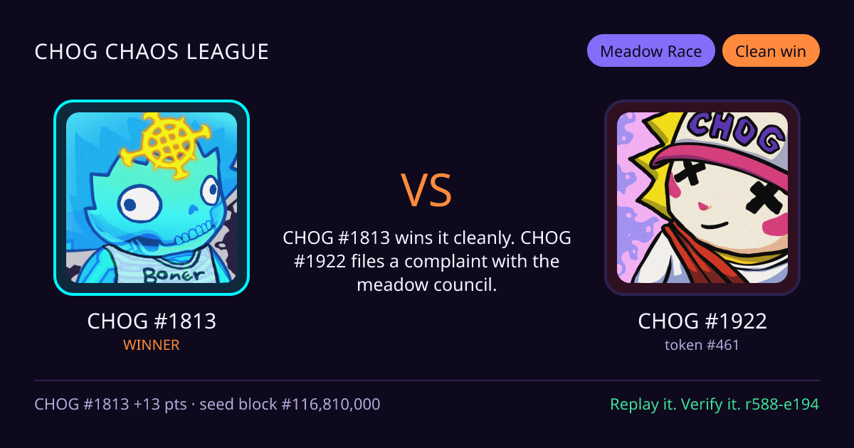 Highlight card: CHOG #1813 versus CHOG #1922