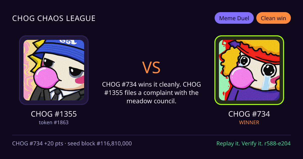 Highlight card: CHOG #1355 versus CHOG #734