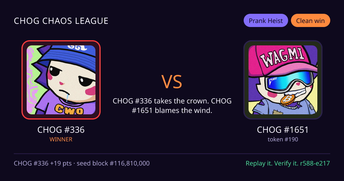 Highlight card: CHOG #336 versus CHOG #1651