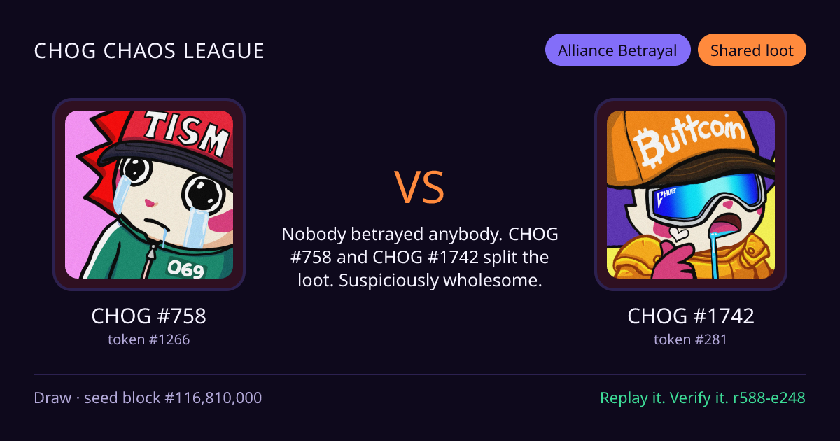 Highlight card: CHOG #758 versus CHOG #1742