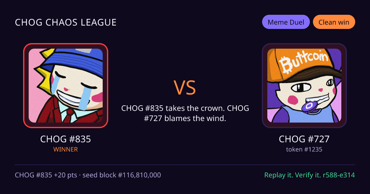 Highlight card: CHOG #835 versus CHOG #727