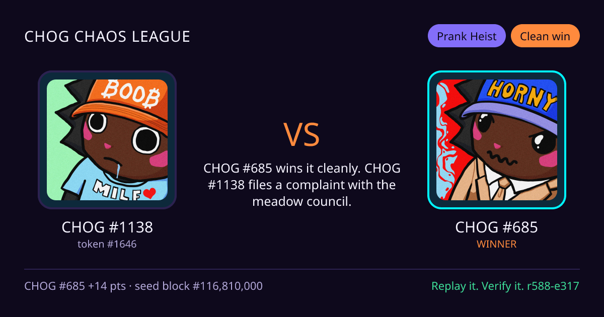 Highlight card: CHOG #1138 versus CHOG #685