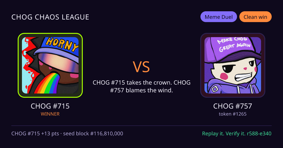 Highlight card: CHOG #715 versus CHOG #757