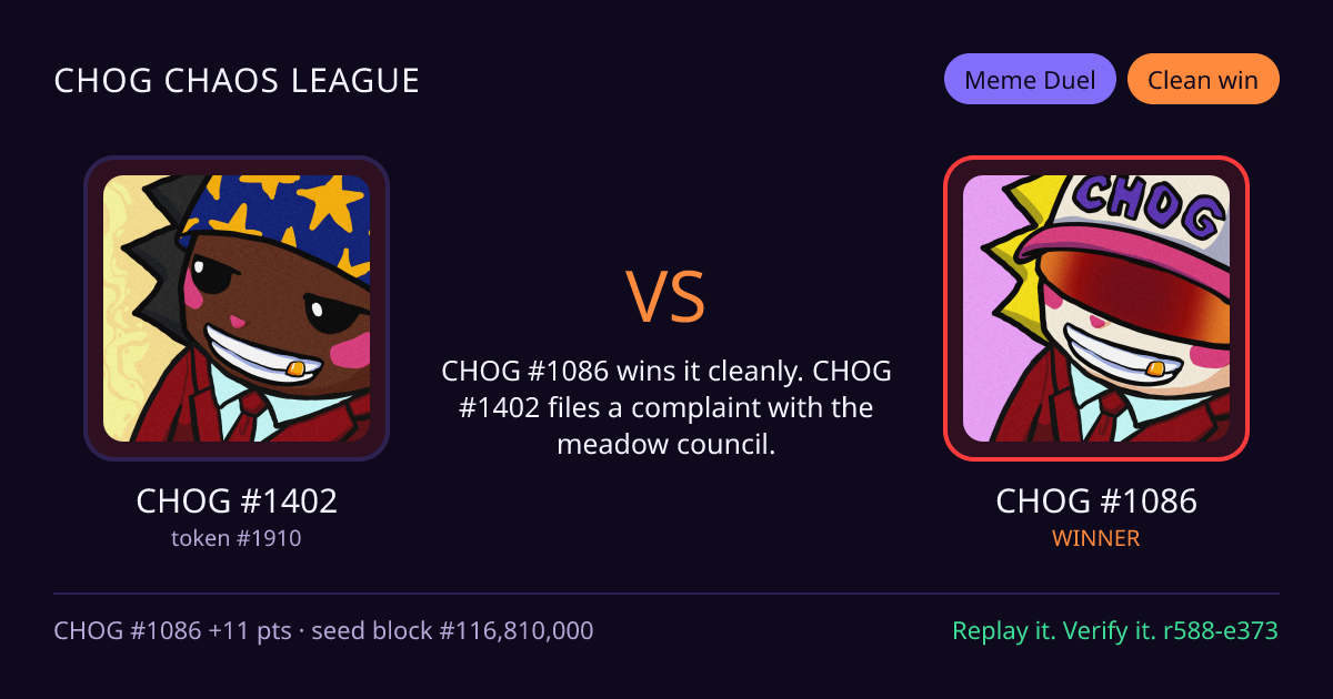 Highlight card: CHOG #1402 versus CHOG #1086