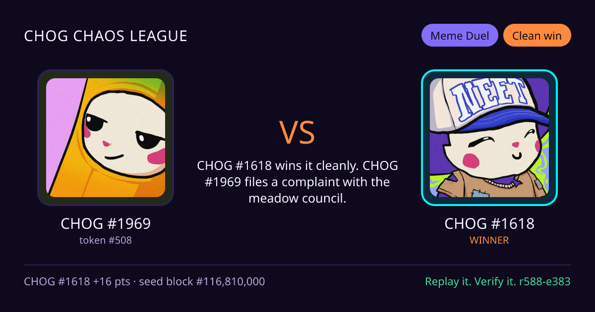 Highlight card: CHOG #1969 versus CHOG #1618