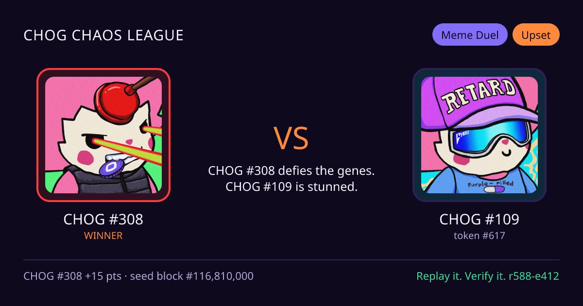 Highlight card: CHOG #308 versus CHOG #109