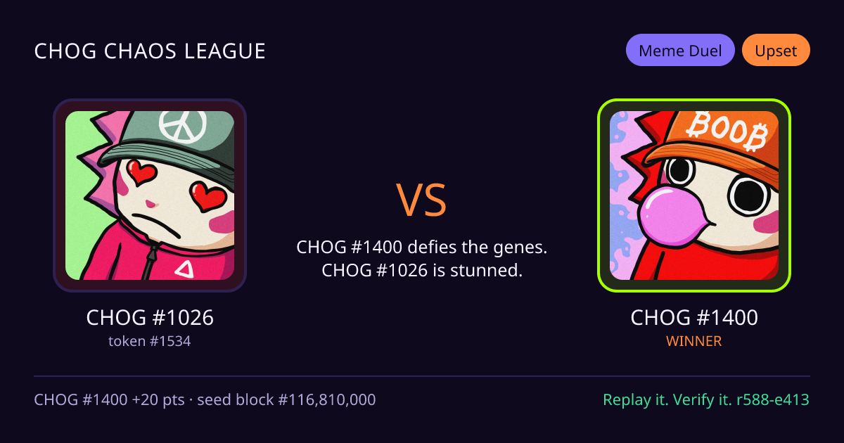 Highlight card: CHOG #1026 versus CHOG #1400