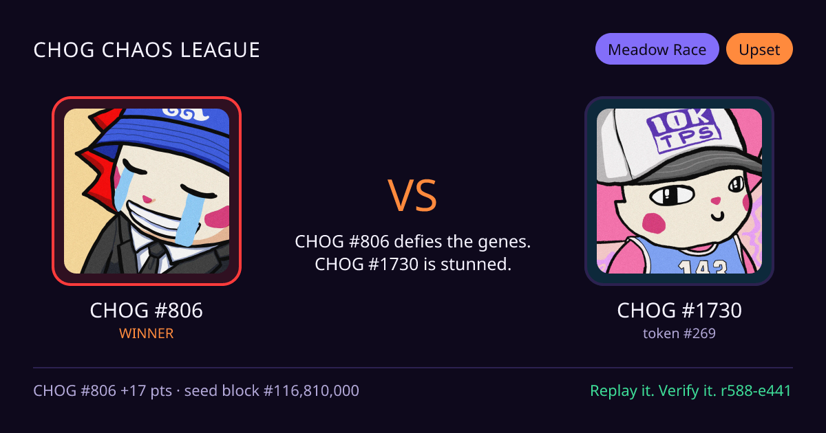Highlight card: CHOG #806 versus CHOG #1730