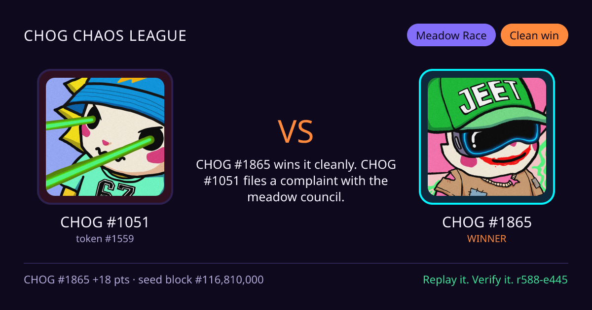 Highlight card: CHOG #1051 versus CHOG #1865