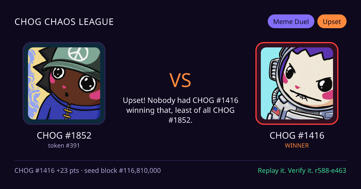 Highlight card: CHOG #1852 versus CHOG #1416