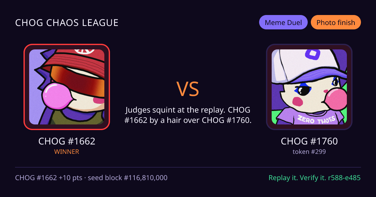Highlight card: CHOG #1662 versus CHOG #1760