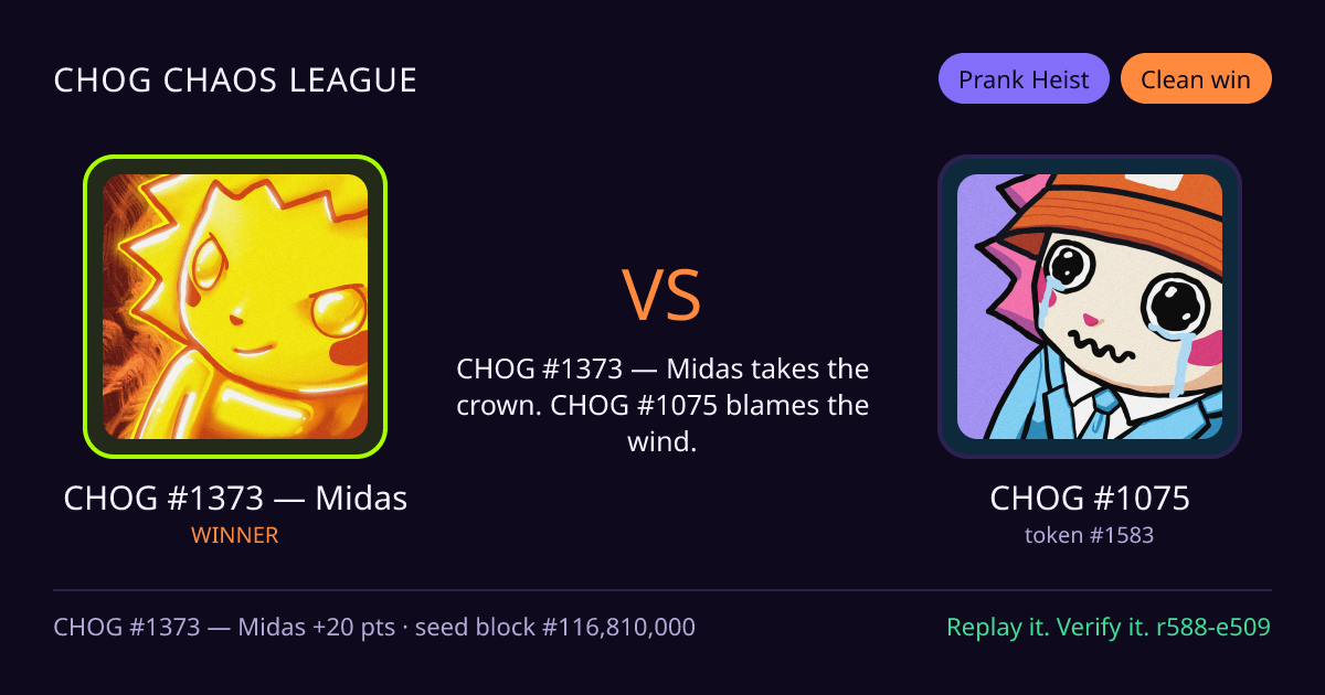 Highlight card: CHOG #1373 — Midas versus CHOG #1075