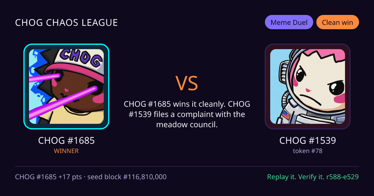 Highlight card: CHOG #1685 versus CHOG #1539