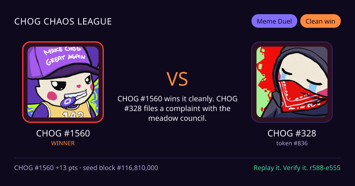 Highlight card: CHOG #1560 versus CHOG #328
