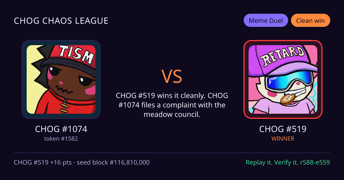 Highlight card: CHOG #1074 versus CHOG #519