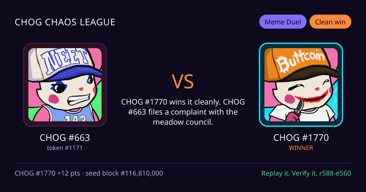 Highlight card: CHOG #663 versus CHOG #1770