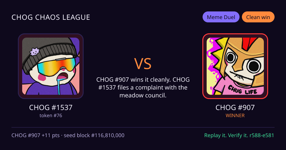 Highlight card: CHOG #1537 versus CHOG #907