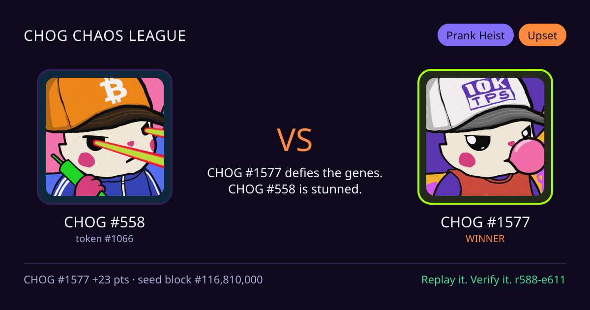 Highlight card: CHOG #558 versus CHOG #1577