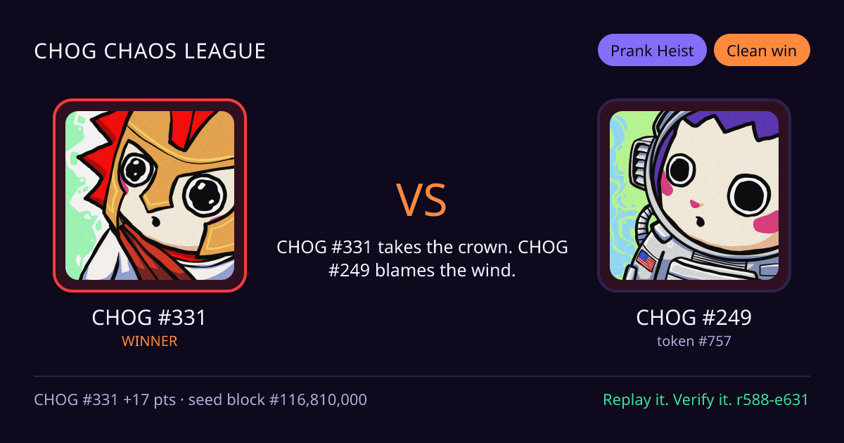Highlight card: CHOG #331 versus CHOG #249