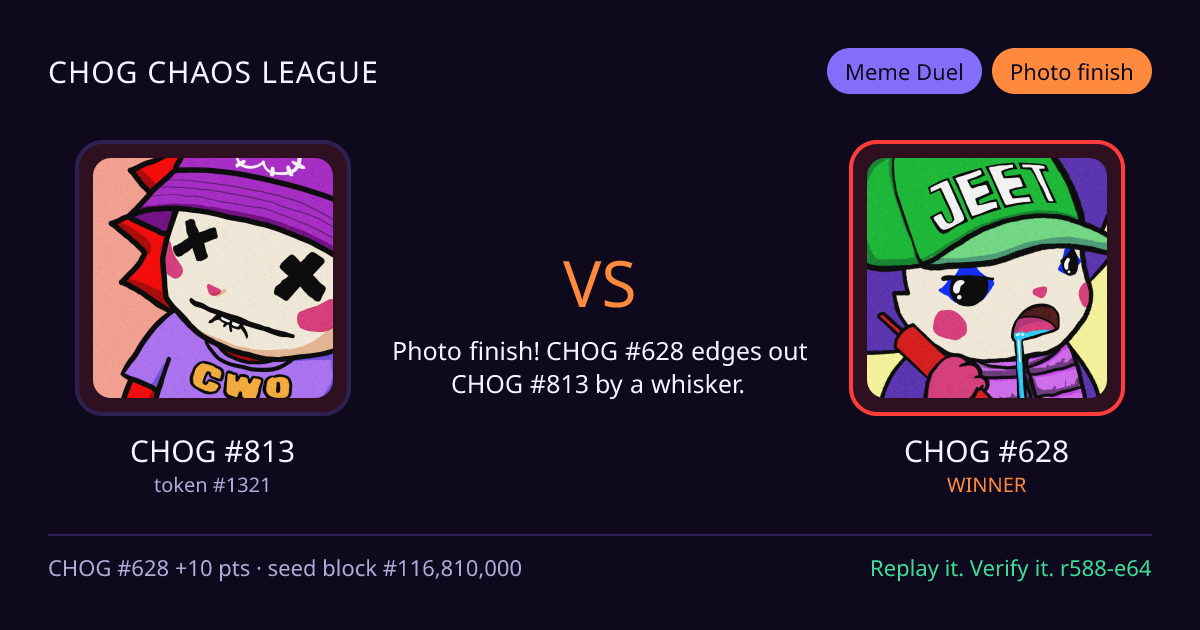 Highlight card: CHOG #813 versus CHOG #628