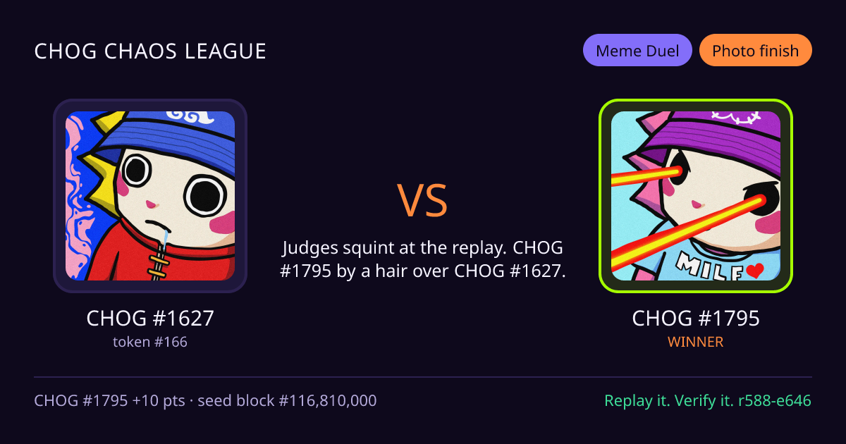 Highlight card: CHOG #1627 versus CHOG #1795