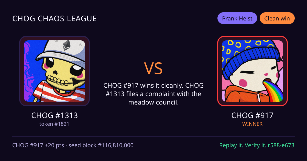 Highlight card: CHOG #1313 versus CHOG #917