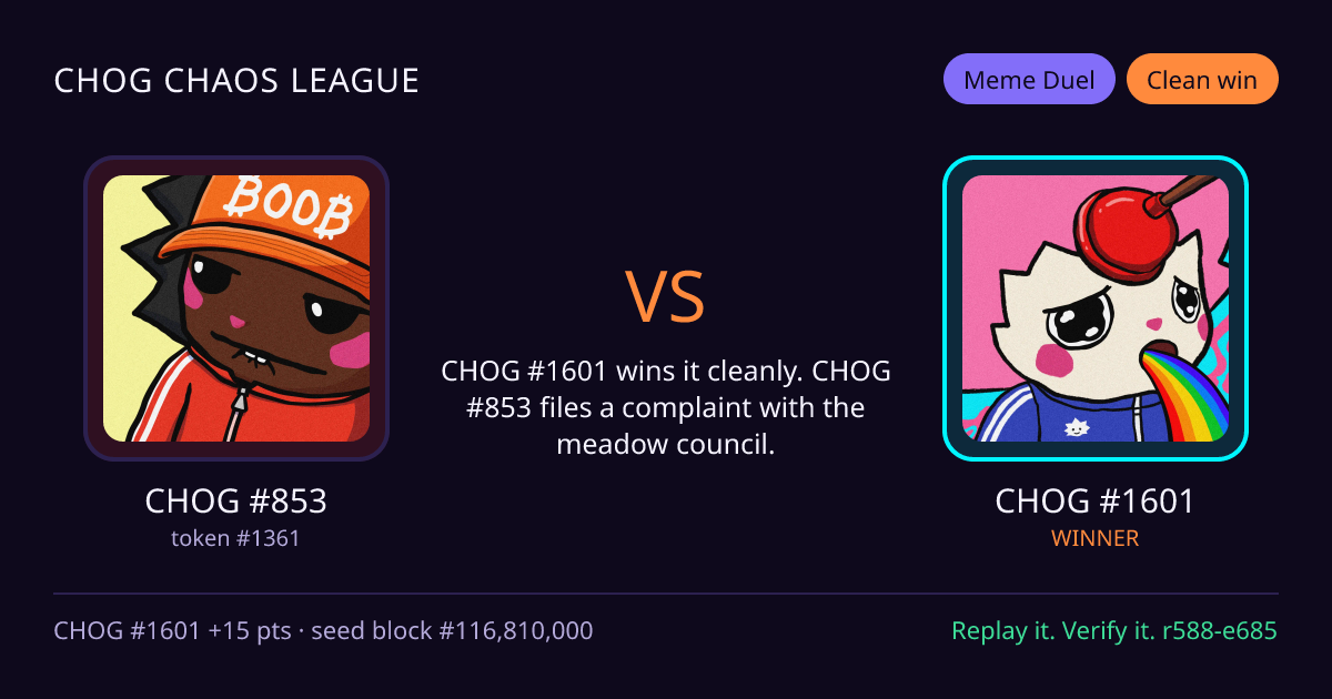 Highlight card: CHOG #853 versus CHOG #1601