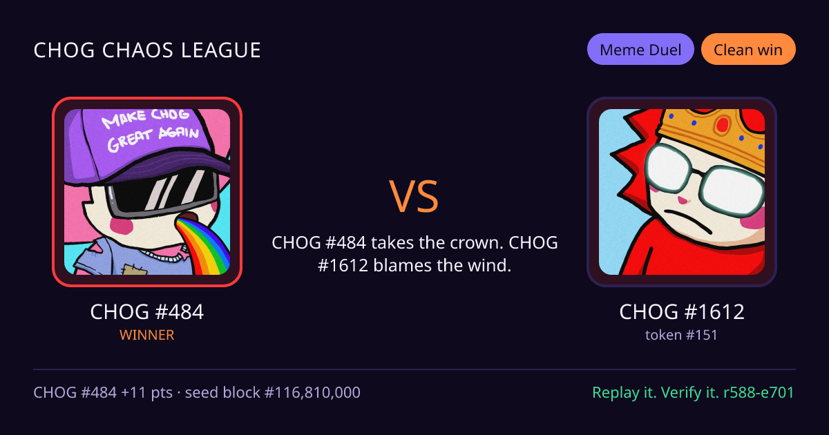 Highlight card: CHOG #484 versus CHOG #1612