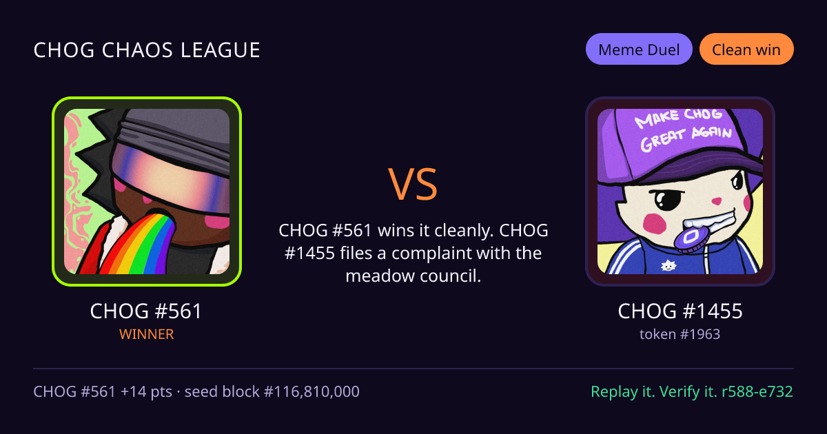 Highlight card: CHOG #561 versus CHOG #1455