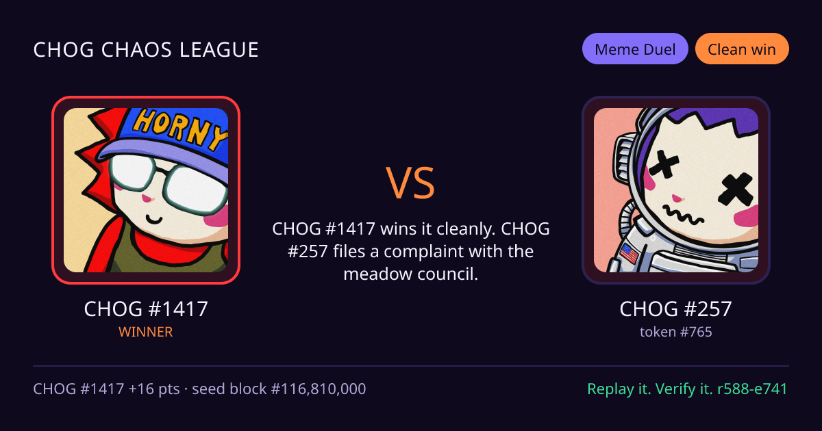 Highlight card: CHOG #1417 versus CHOG #257