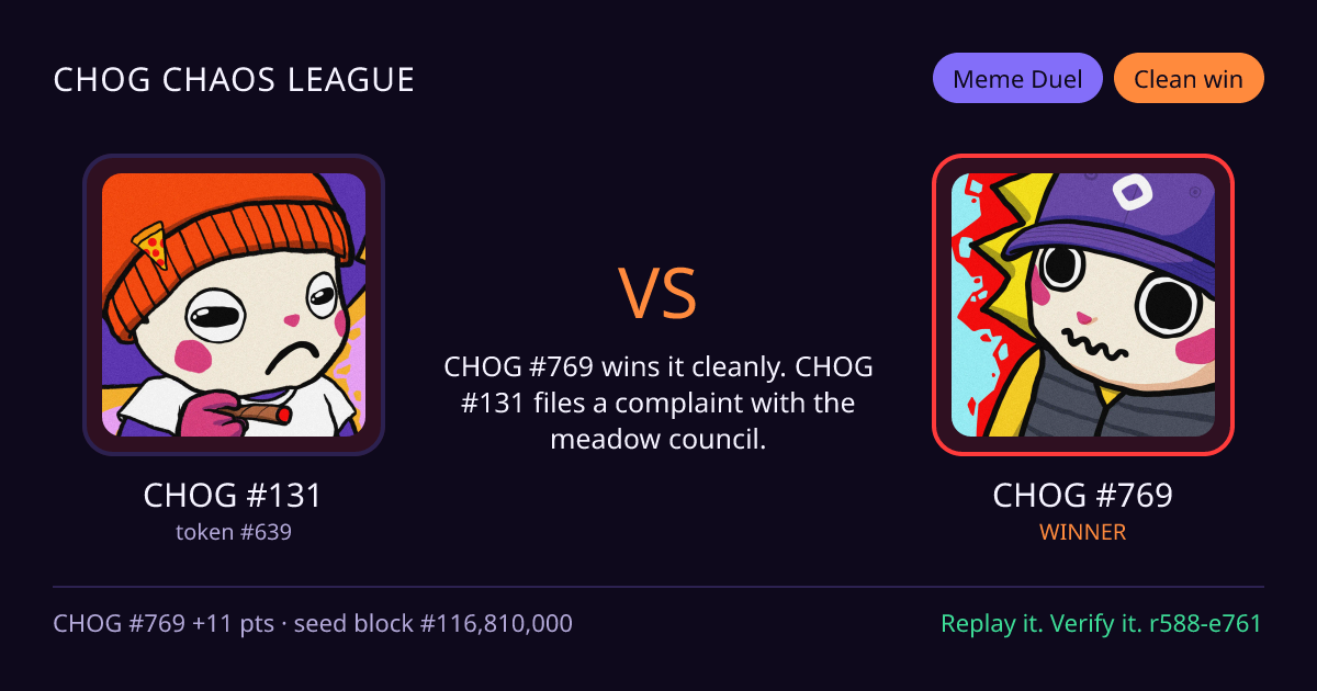 Highlight card: CHOG #131 versus CHOG #769