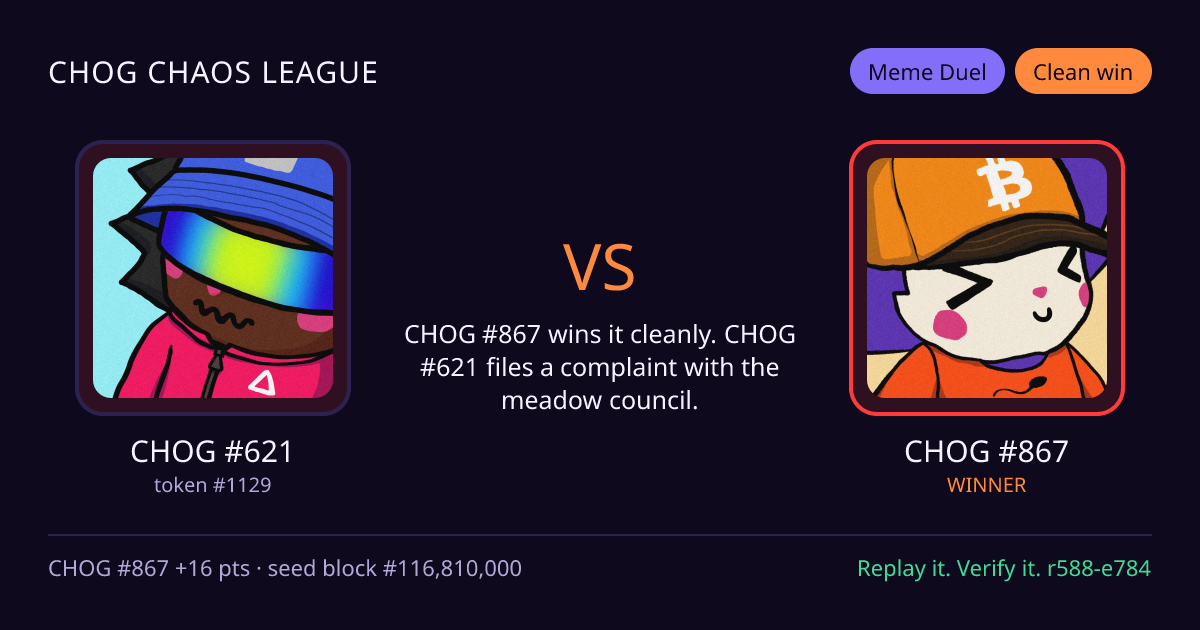 Highlight card: CHOG #621 versus CHOG #867
