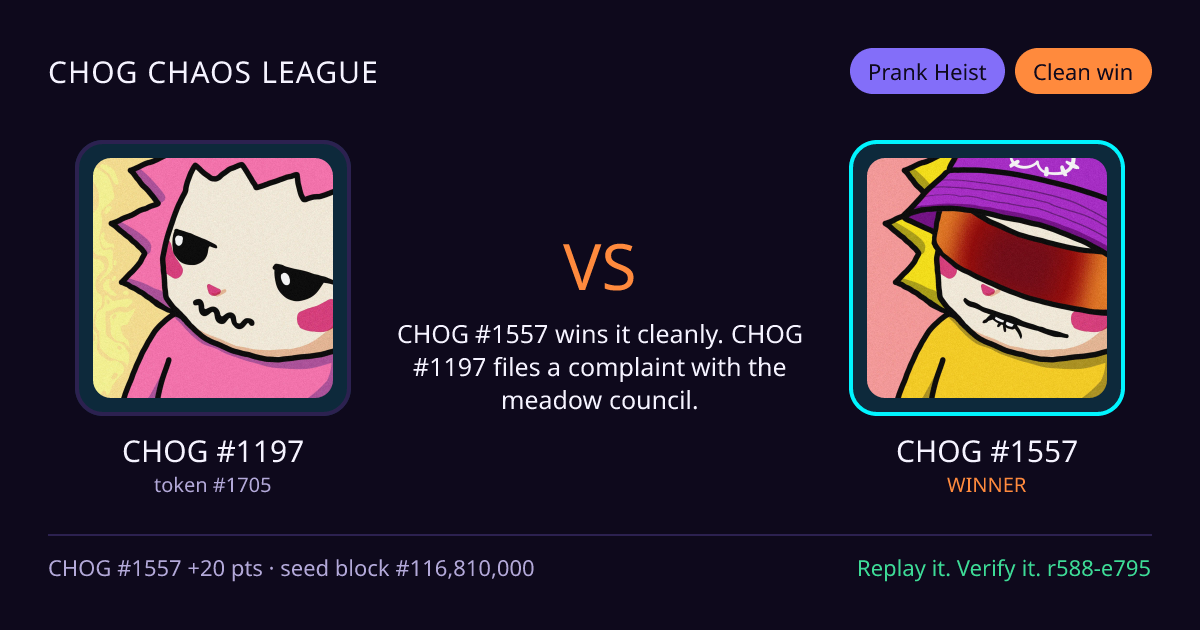 Highlight card: CHOG #1197 versus CHOG #1557