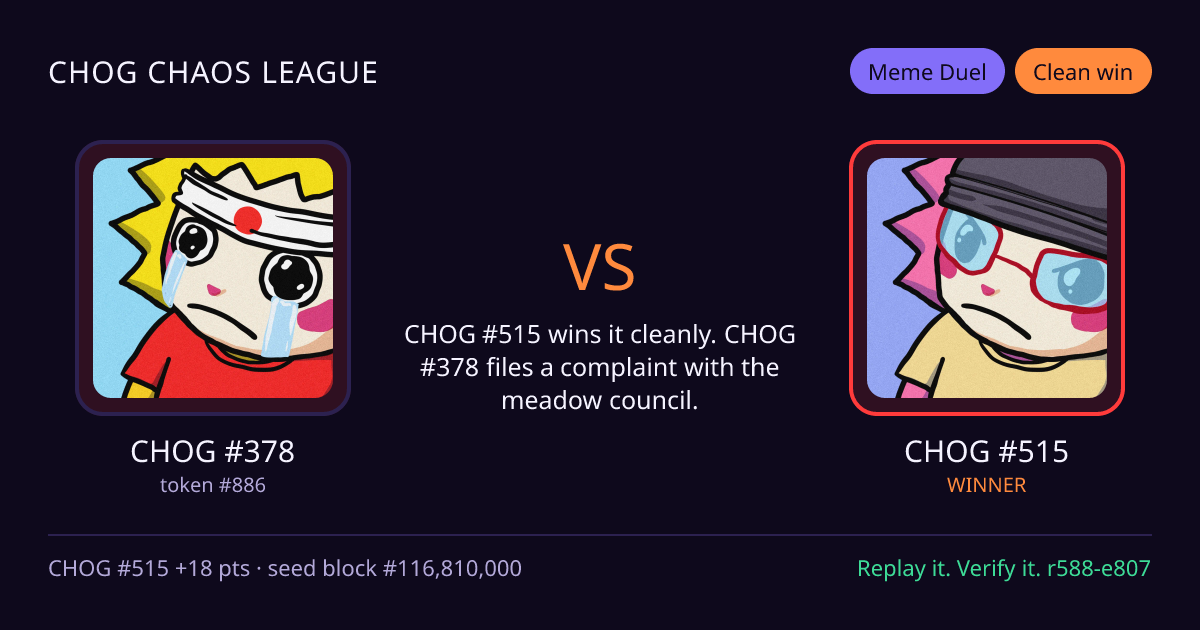 Highlight card: CHOG #378 versus CHOG #515