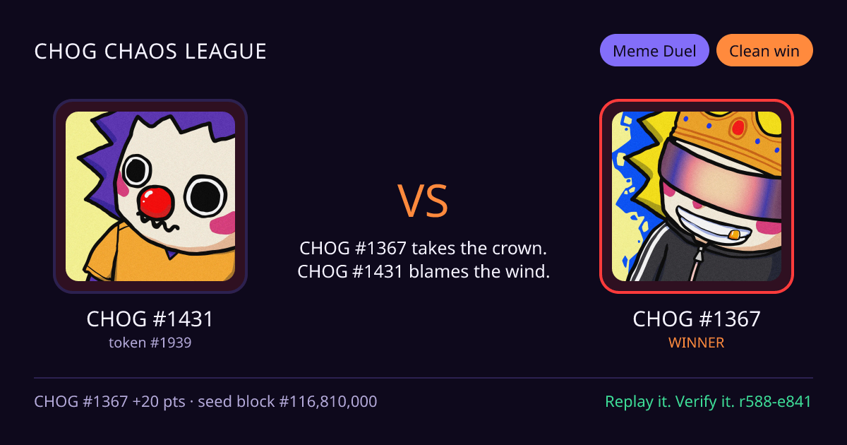 Highlight card: CHOG #1431 versus CHOG #1367