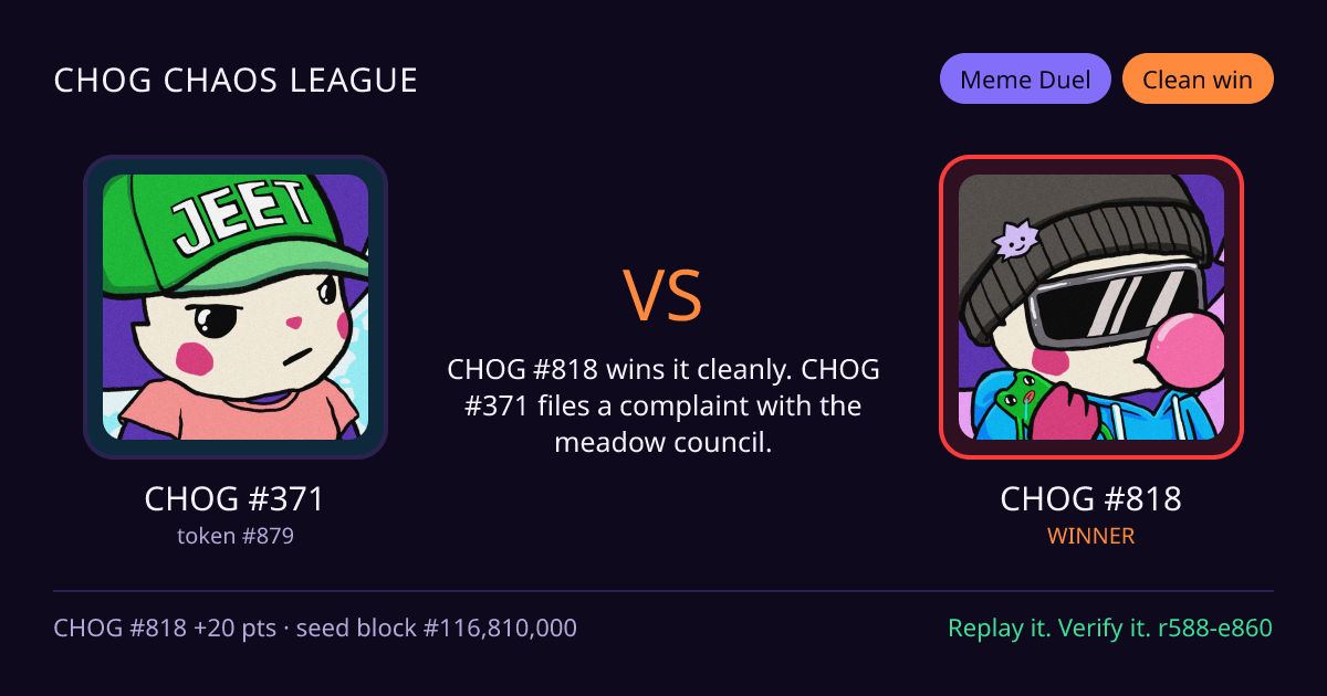 Highlight card: CHOG #371 versus CHOG #818