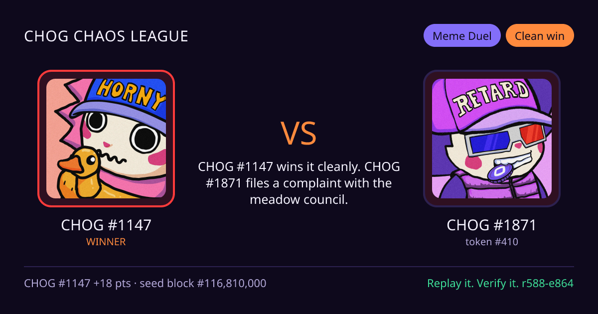 Highlight card: CHOG #1147 versus CHOG #1871