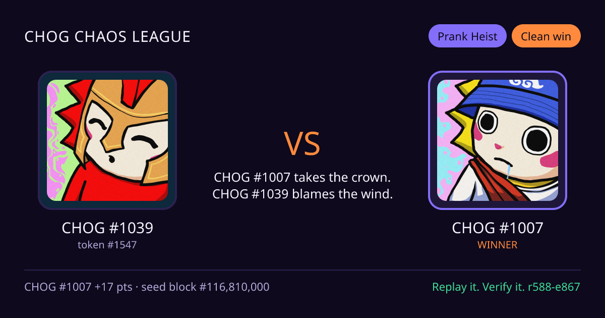 Highlight card: CHOG #1039 versus CHOG #1007