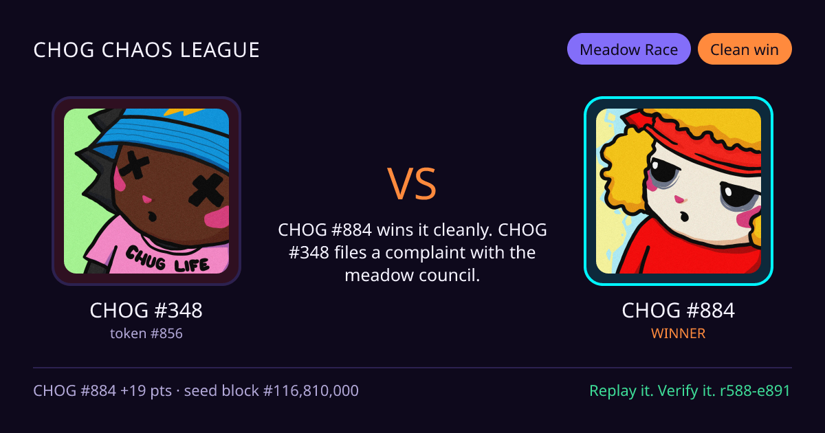 Highlight card: CHOG #348 versus CHOG #884