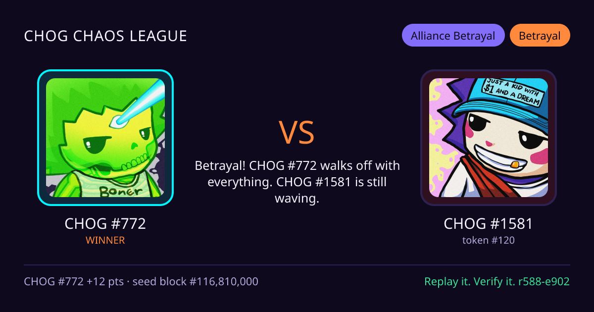Highlight card: CHOG #772 versus CHOG #1581