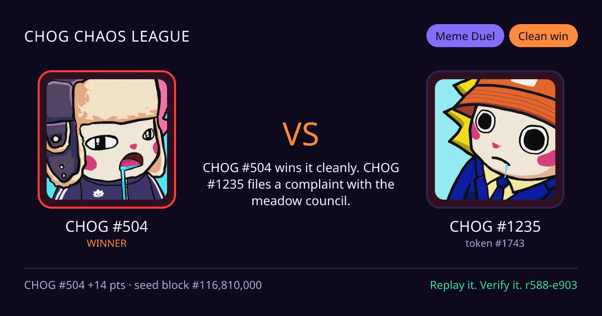 Highlight card: CHOG #504 versus CHOG #1235