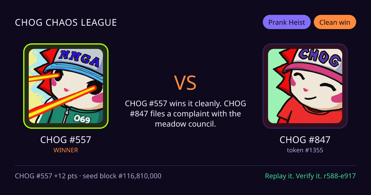 Highlight card: CHOG #557 versus CHOG #847