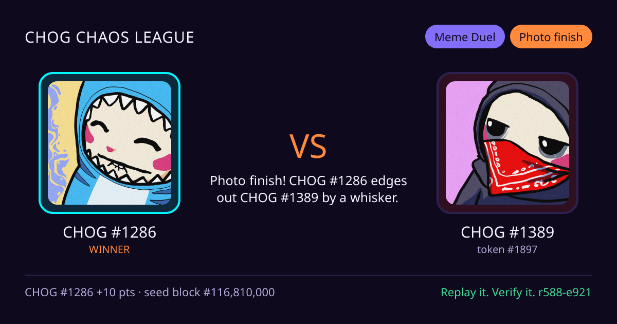 Highlight card: CHOG #1286 versus CHOG #1389