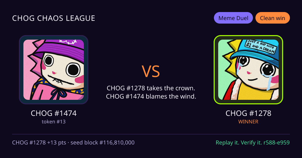 Highlight card: CHOG #1474 versus CHOG #1278