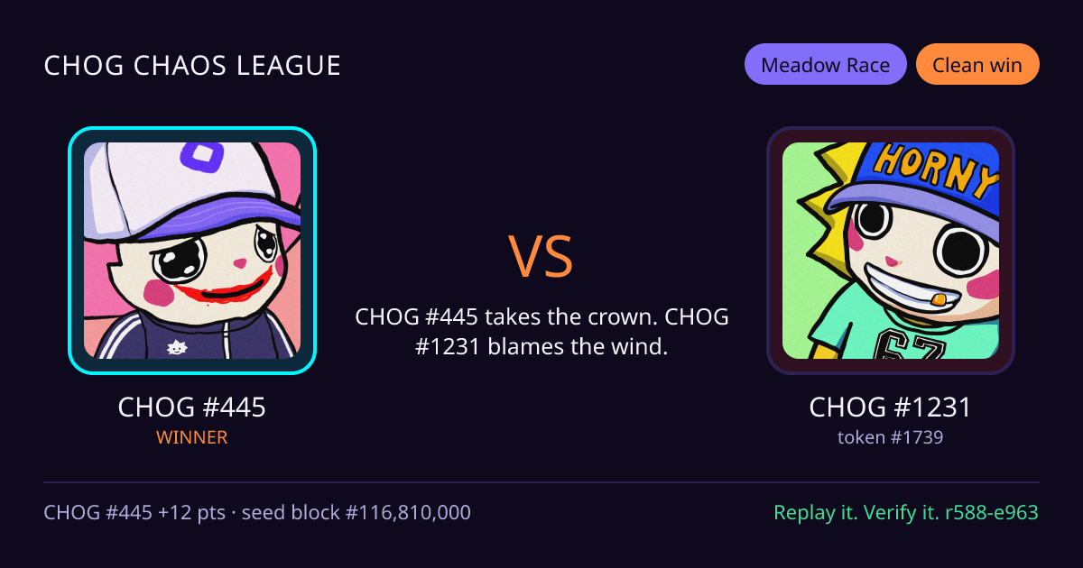 Highlight card: CHOG #445 versus CHOG #1231